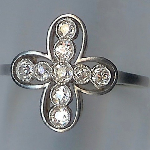 Amazing Art Deco 9 Stone Rose Cut Diamond Ring